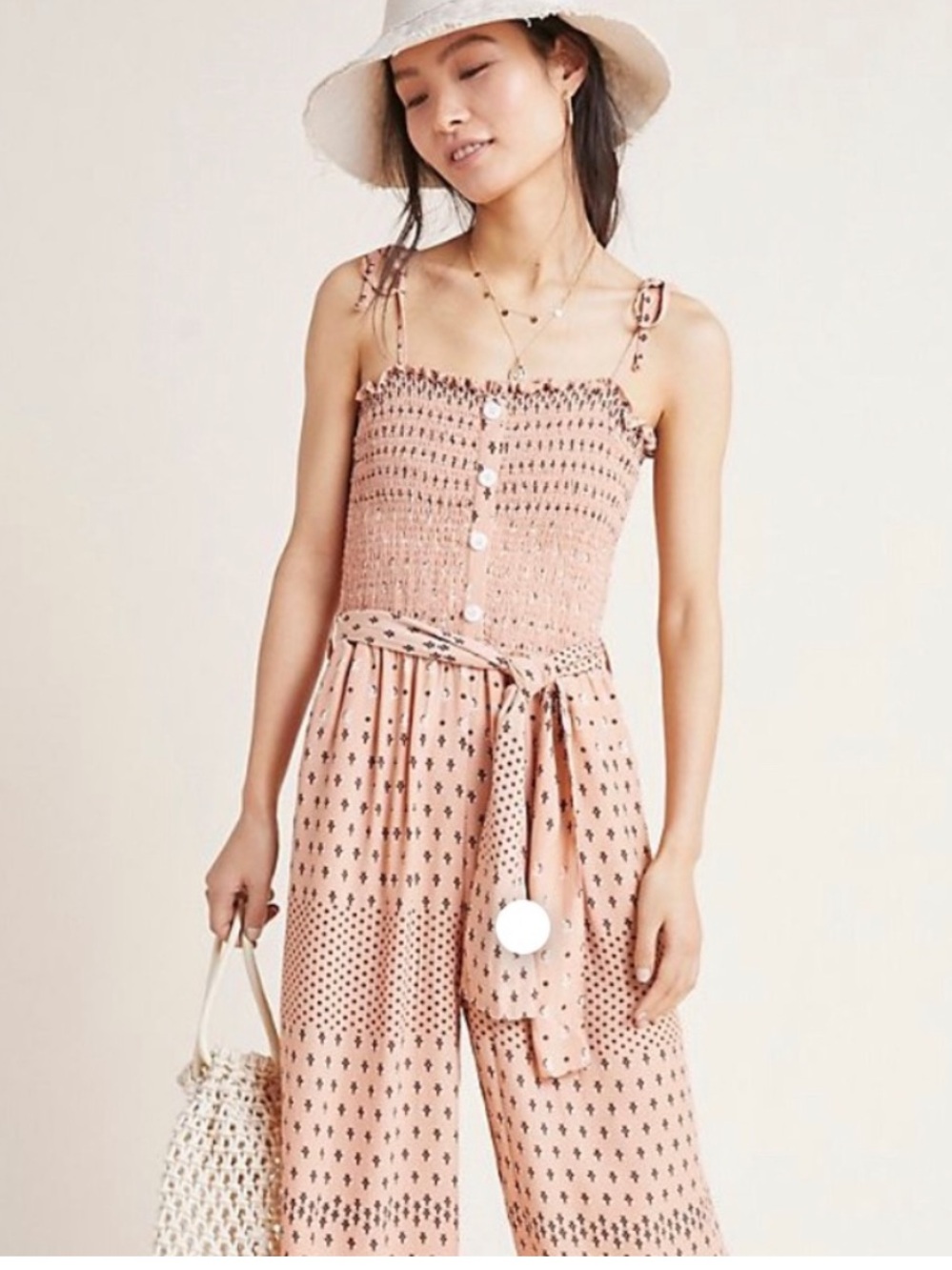 Faithfull the Brand x Anthropologie Tie-Waist Wide-Leg Jumpsuit - Blush Pink